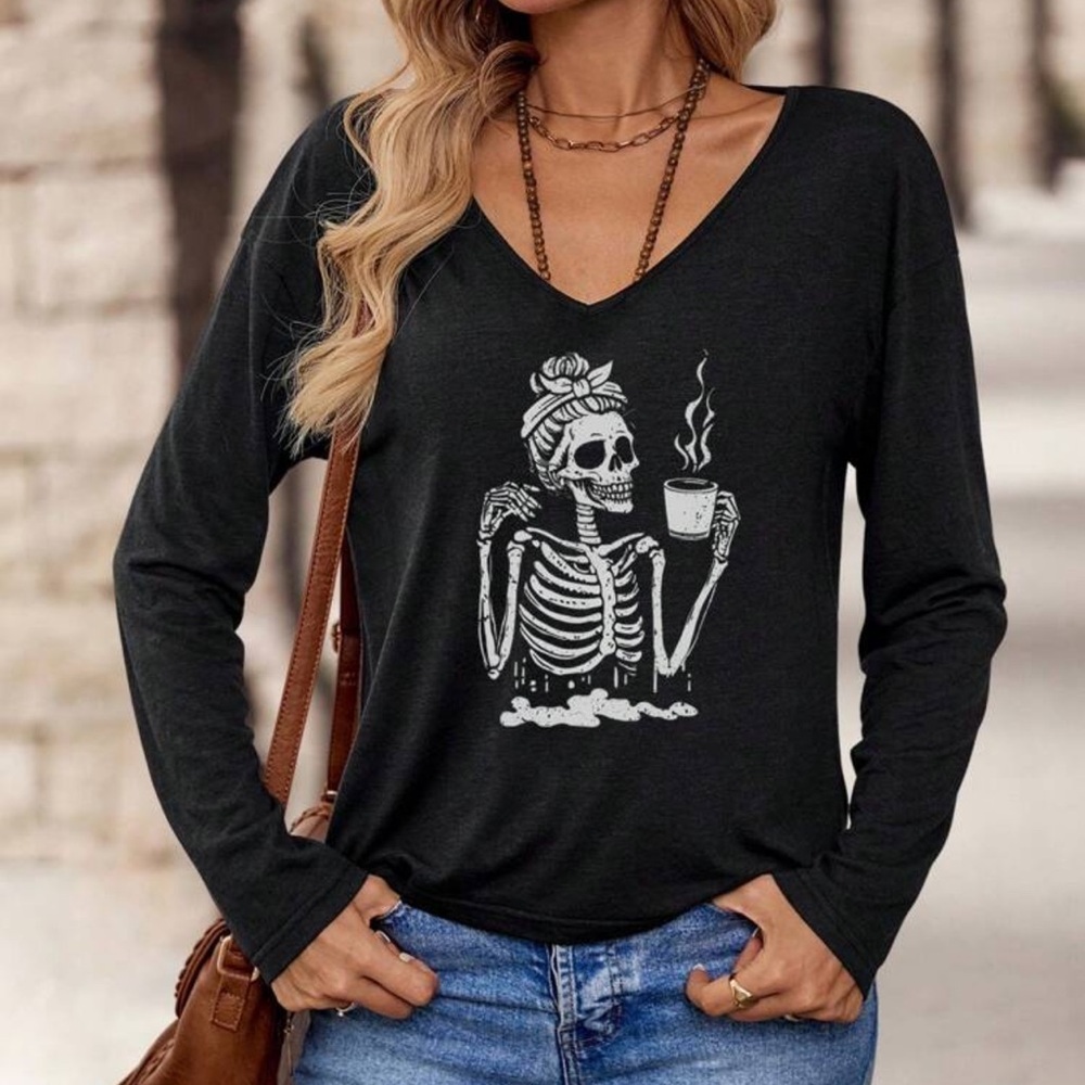 Black Skeleton Graphic Women's Top